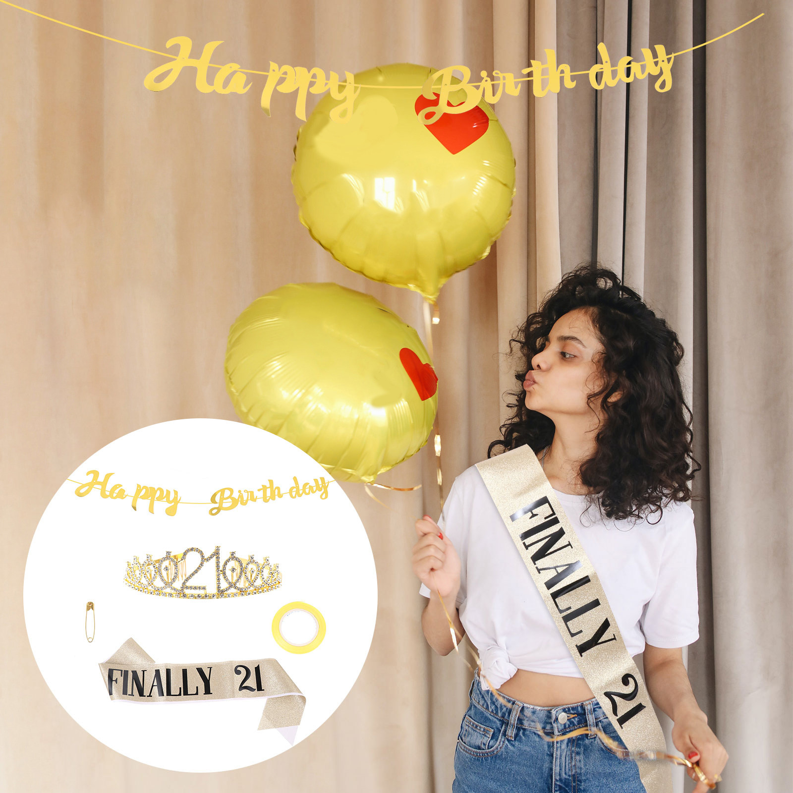 Birthday Sash Glitter - 1 Set Corona di Compleanno Glitterata,