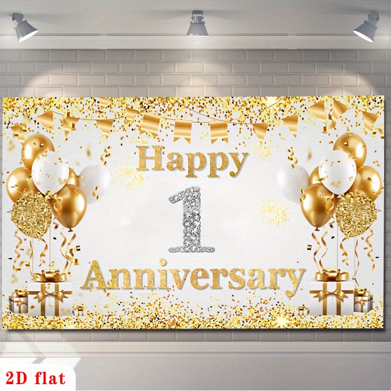 Party Banner Gold - Striscione 2D piatto oro bianco 'Felice