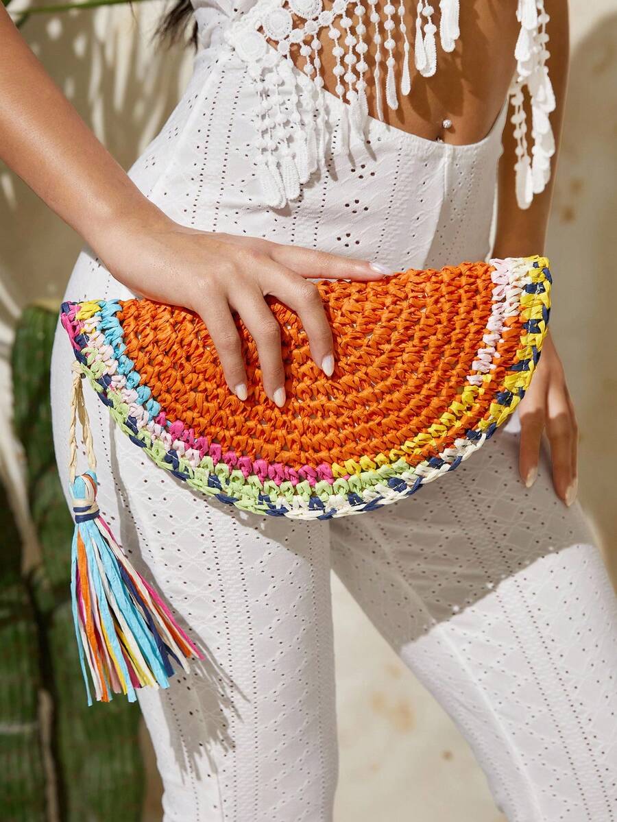Paper Straw Color - Pochette da Donna, Borsa di Paglia,
