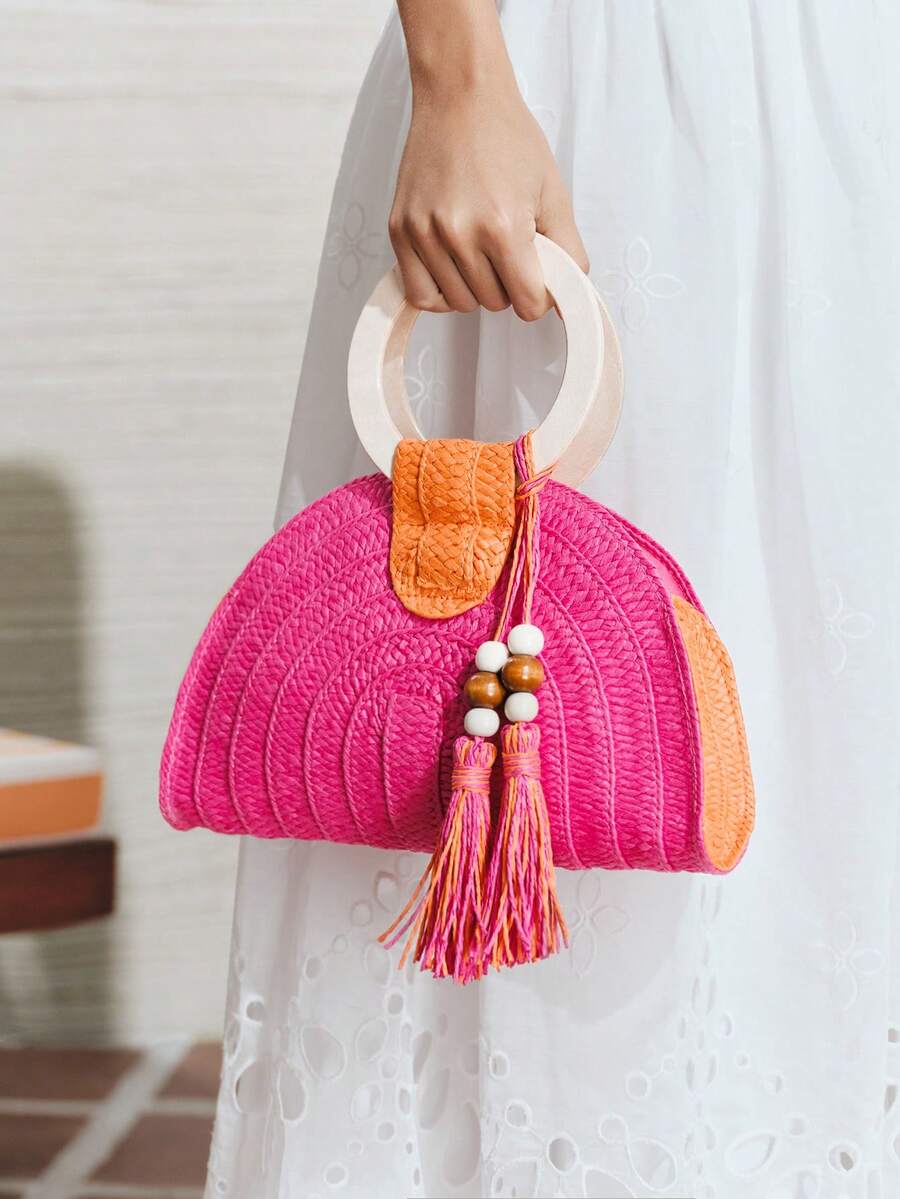 Borsa a mano da donna rotonda  - Paper Straw Color recensione e prezzo